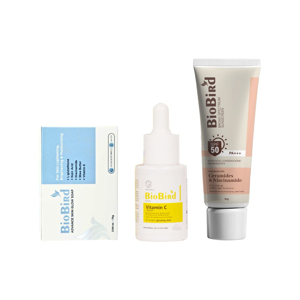 BioBird Glow Essential Kit  (Vitamin C Serum + SPF 50 PA+++ Sunscreen + Skin Glow Soap)