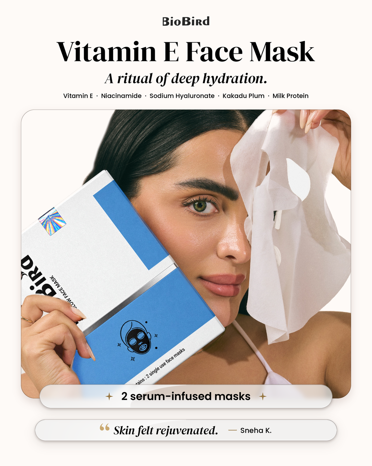 BioBird Vitamin E Face Mask | Hydrating Sheet Mask for Dull & Dry Skin BioBird