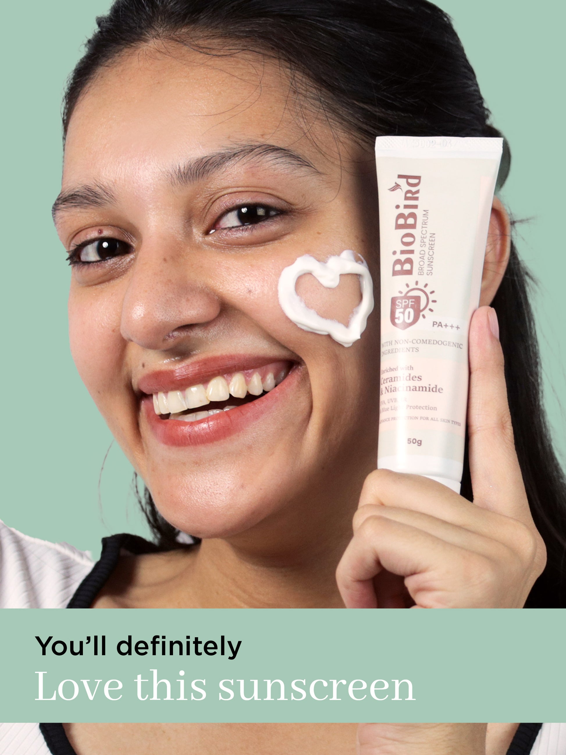 BioBird Sunscreen SPF 50 PA+++ | No White Cast | With Niacinamide & Ceramides