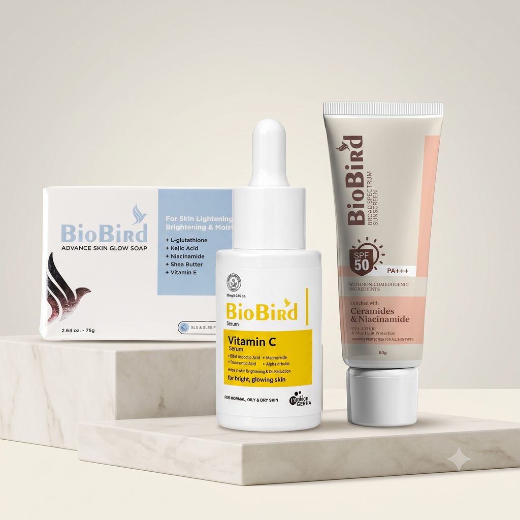 BioBird Glow Essential Kit  (Vitamin C Serum + SPF 50 PA+++ Sunscreen + Skin Glow Soap)