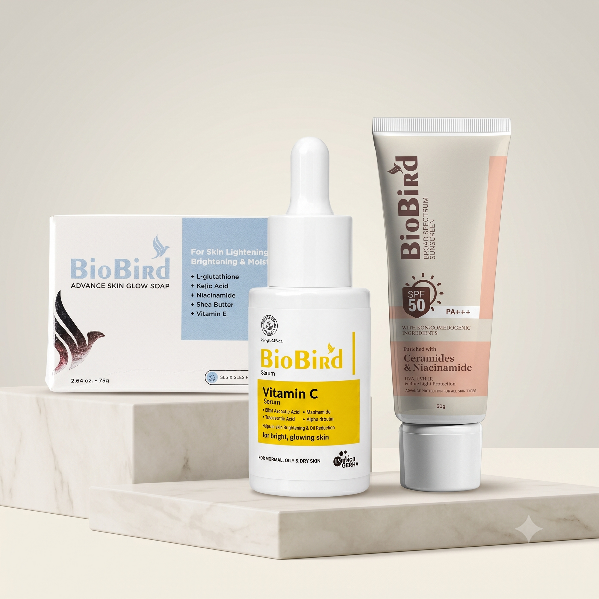BioBird Glow Essential Kit  (Vitamin C Serum + SPF 50 PA+++ Sunscreen + Skin Glow Soap)
