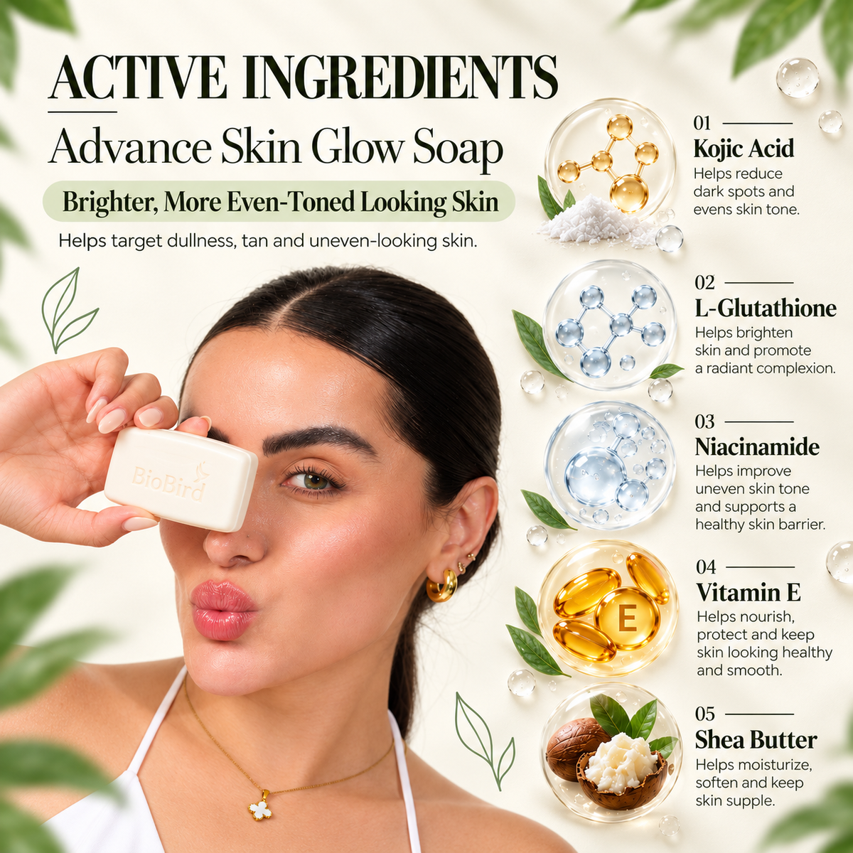BioBird Glutathione Soap for Skin Brightening, Pigmentation & Dark Spots BioBird
