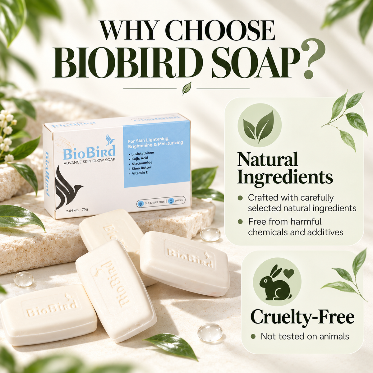 BioBird Glutathione Soap for Skin Brightening, Pigmentation & Dark Spots BioBird